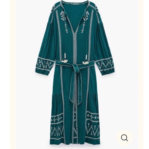 Zara Dresses & Skirts - Zara NWT midi teal & white embroidered dress